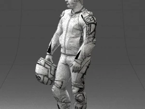 000420 Realistic Man Character in Racing Suit Helmet Pose Full Body Scan 3dp 3D Print Model