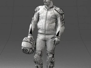 000420 Realistic Man Character in Racing Suit Helmet Pose Full Body Scan 3dp 3D Print Model