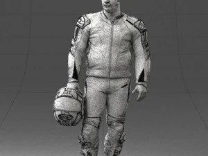 000420 Realistic Man Character in Racing Suit Helmet Pose Full Body Scan 3dp 3D Print Model