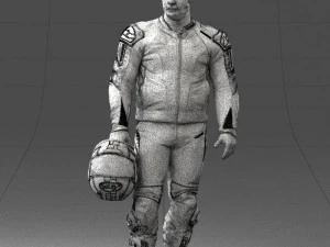 000420 Realistic Man Character in Racing Suit Helmet Pose Full Body Scan 3dp 3D Print Model