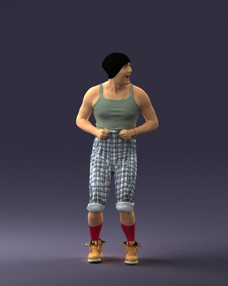 000421 Realistic Man Character Funny Pose Casual Outfit Full Body Scan 3D Model .c4d .max .obj .3ds .fbx .stl .blend