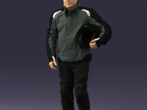 000423 Biker Male Character Holding Helmet 3D Scan 3D Model
