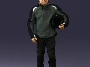 000423 Biker Male Character Holding Helmet 3D Scan 3D Model