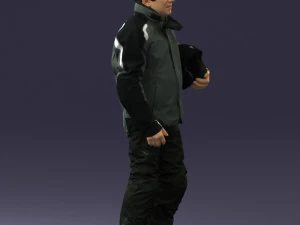 000423 Biker Male Character Holding Helmet 3D Scan 3D Model