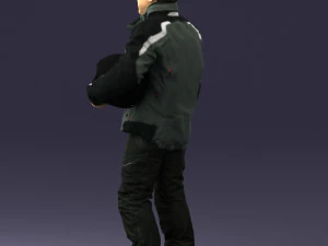 000423 Biker Male Character Holding Helmet 3D Scan 3D Model