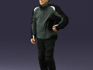 000423 Biker Male Character Holding Helmet 3D Scan 3D Model