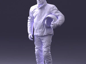 000423 Biker Male Character Holding Helmet 3D Scan 3D Model
