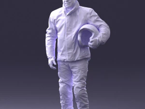000423 Biker Male Character Holding Helmet 3D Scan 3D Model
