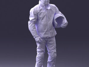 000423 Biker Male Character Holding Helmet 3D Scan 3D Model