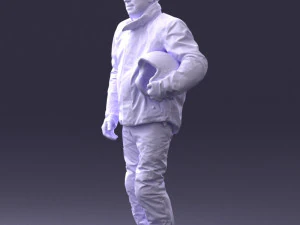 000423 Biker Male Character Holding Helmet 3D Scan 3D Model