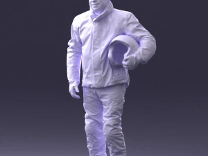 000423 Biker Male Character Holding Helmet 3D Scan 3D Model
