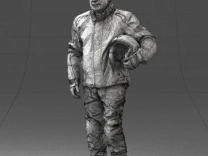 000423 Biker Male Character Holding Helmet 3D Scan 3D Model