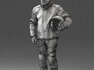 000423 Biker Male Character Holding Helmet 3D Scan 3D Model