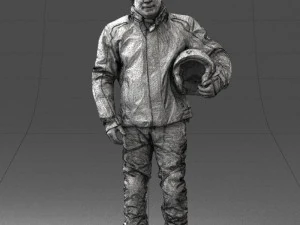 000423 Biker Male Character Holding Helmet 3D Scan 3D Model