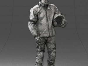 000423 Biker Male Character Holding Helmet 3D Scan 3D Model