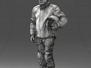 000423 Biker Male Character Holding Helmet 3D Scan 3D Model