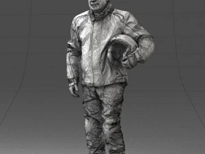 000423 Biker Male Character Holding Helmet 3D Scan 3D Model
