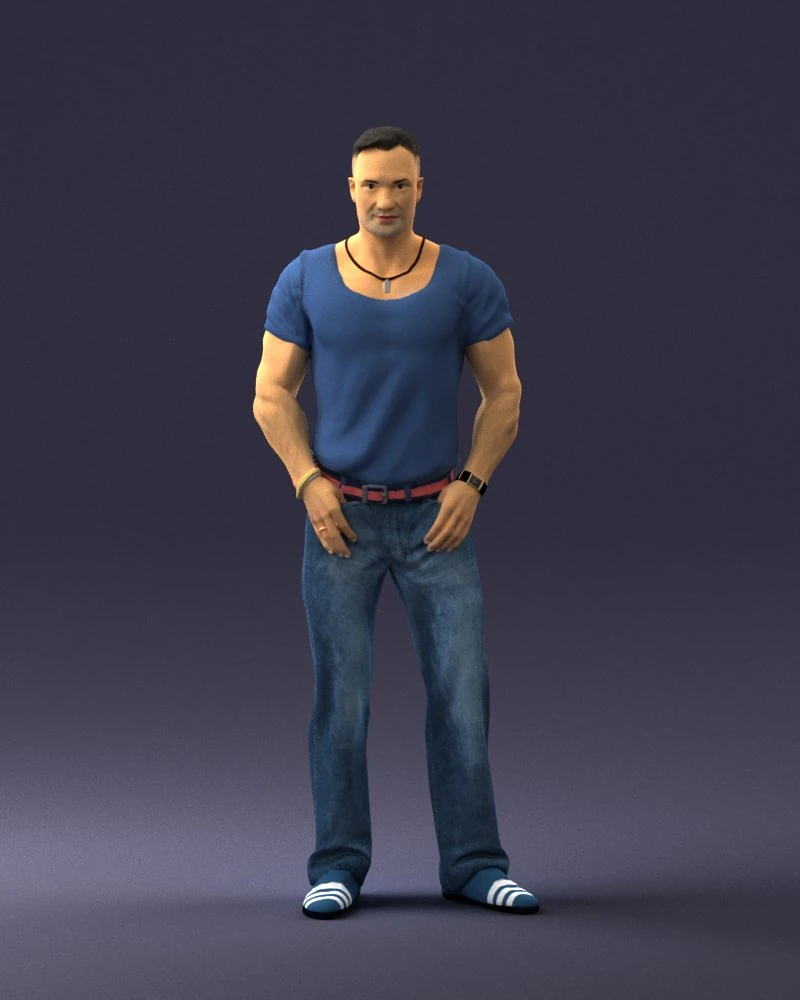 000424 Casual Muscular Male Character Standing Pose 3D Scan 3D Model .c4d .max .obj .3ds .fbx .stl .blend 