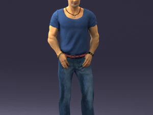 000424 Casual Muscular Male Character Standing Pose 3D Scan 3D Model