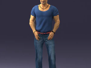 000424 Casual Muscular Male Character Standing Pose 3D Scan 3D Model