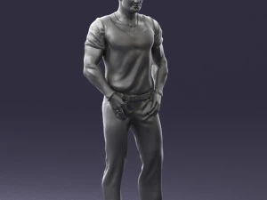 000424 Casual Muscular Male Character Standing Pose 3D Scan 3D Model