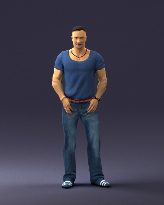 man in blue t-shirt 0090 3d print ready 3D 打印模型 .c4d .max .obj .3ds .fbx .stl .blend 