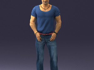 man in blue t-shirt 0090 3d print ready Modèles 3D en vedette