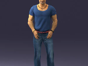 000424 Pose Berdiri Karakter Pria Berotot Kasual 3D Scan 3dp Model Cetak 3D