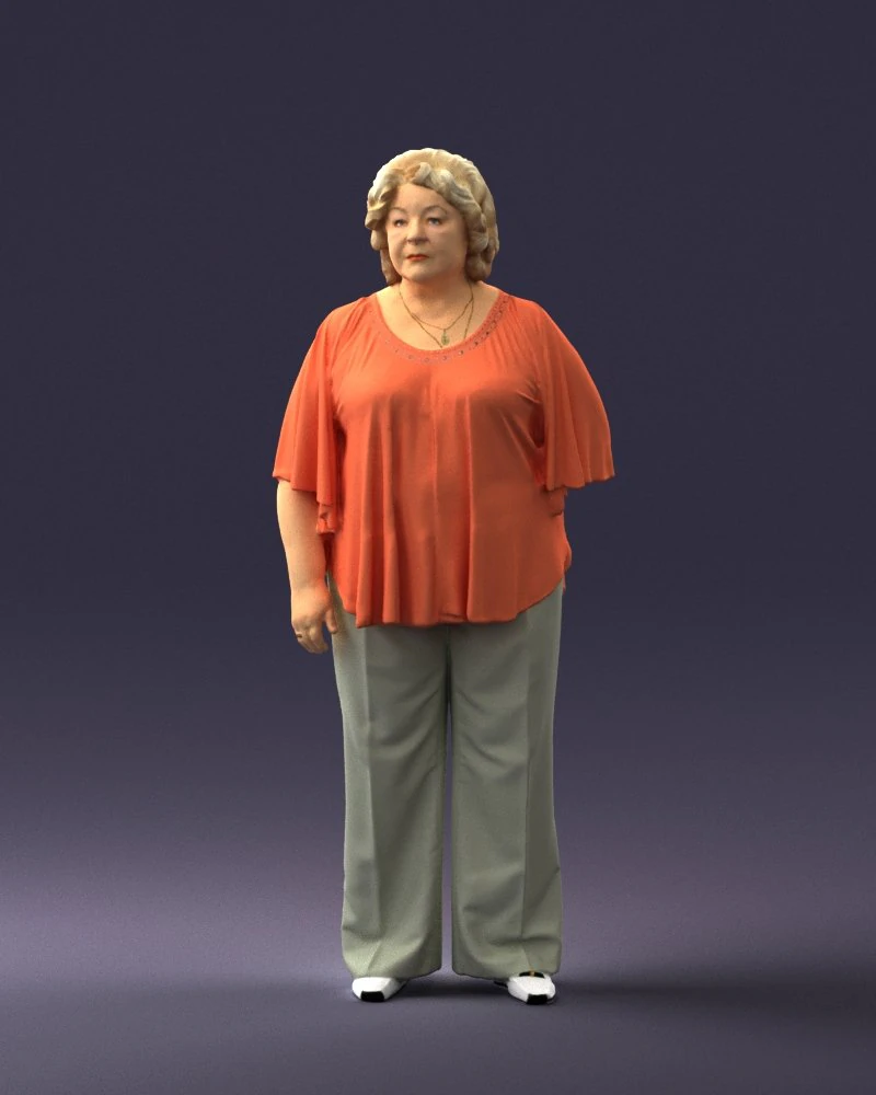 000416 Realistic Elderly Woman Casual Outfit Standing Pose Scan 3dp 3D Print Model .c4d .max .obj .3ds .fbx .stl .blend 