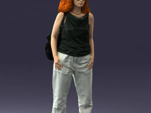 000415 Realistic Woman Casual Street Pose Full Body Scan Character 3D Model