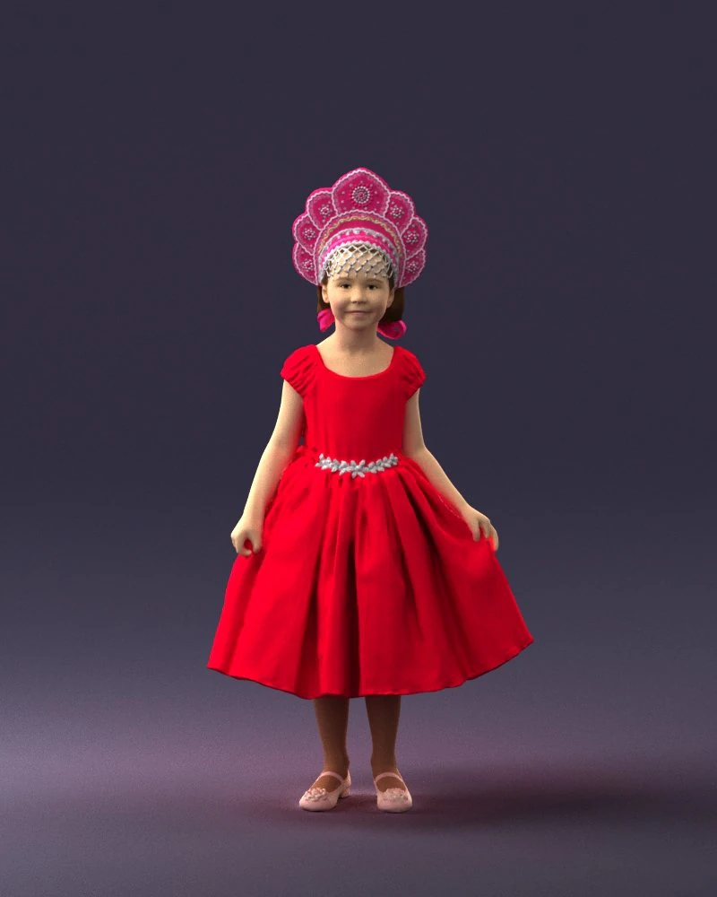 000404 Realistic Little Girl in Traditional Costume 3dp 3D Print Model .c4d .max .obj .3ds .fbx .stl .blend 