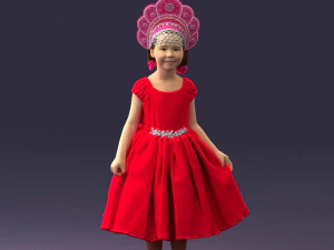000404 Realistic Little Girl in Traditional Costume 3dp 3D Print Model