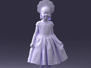 000404 Realistic Little Girl in Traditional Costume 3dp 3D Print Model