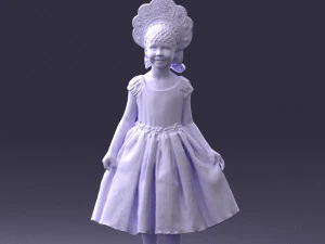 000404 Realistic Little Girl in Traditional Costume 3dp 3D Print Model