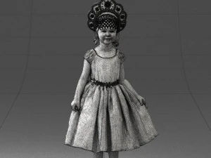 000404 Realistic Little Girl in Traditional Costume 3dp 3D Print Model