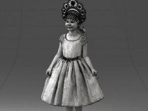 000404 Realistic Little Girl in Traditional Costume 3dp 3D Print Model