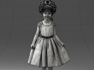 000404 Realistic Little Girl in Traditional Costume 3dp 3D Print Model