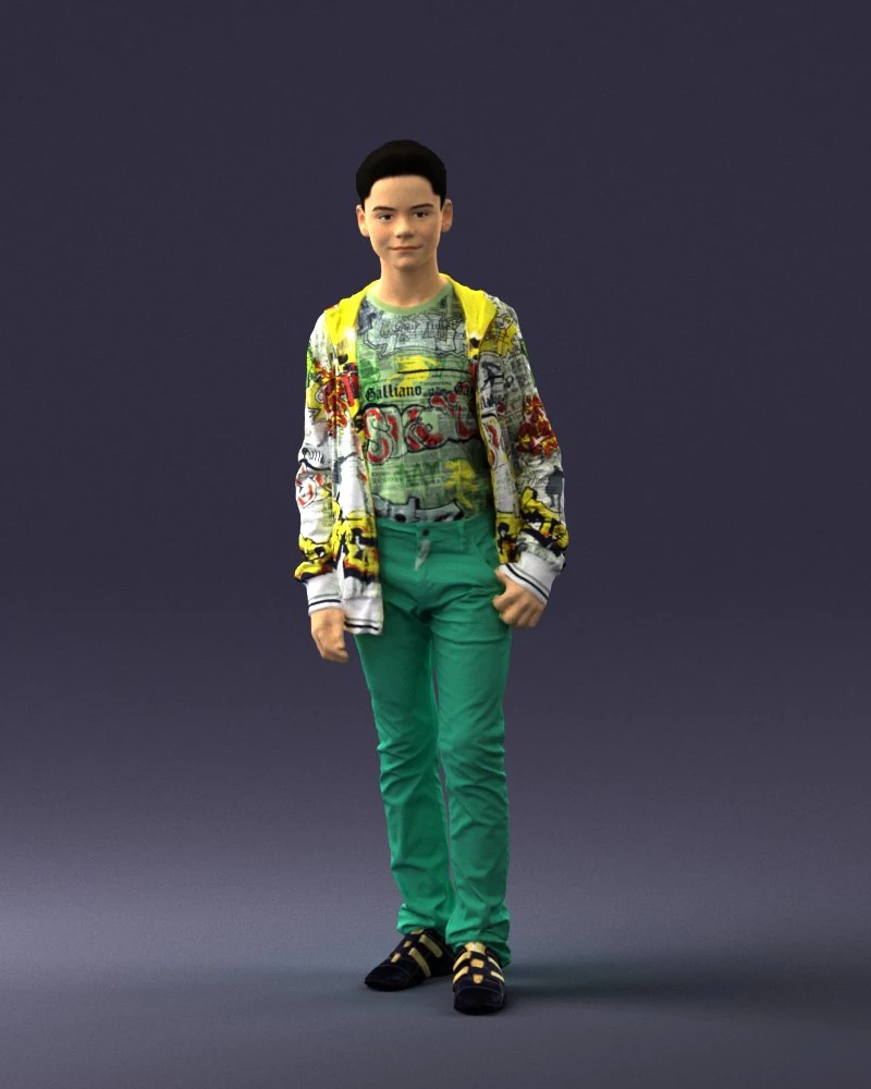 000403 Realistic Teen Boy in Colorful Clothing 3D Model .c4d .max .obj .3ds .fbx .stl .blend