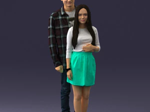 000402 女性の後ろに立っている男性のカジュアルなポーズ 3Dモデル