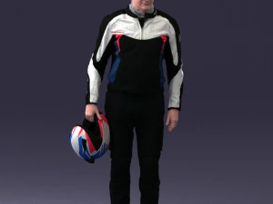 000425 Biker Male Character Holding Helmet Standing Pose 3D Scan 3D Model