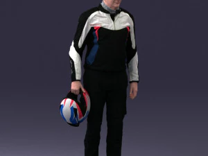 000425 Biker Male Character Holding Helmet Standing Pose 3D Scan 3D Model