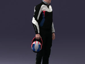 000425 Biker Male Character Holding Helmet Standing Pose 3D Scan 3D Model