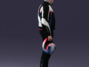 000425 Biker Male Character Holding Helmet Standing Pose 3D Scan 3D Model