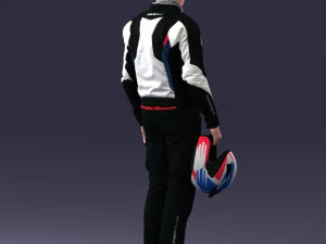 000425 Biker Male Character Holding Helmet Standing Pose 3D Scan 3D Model