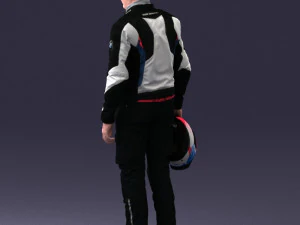 000425 Biker Male Character Holding Helmet Standing Pose 3D Scan 3D Model