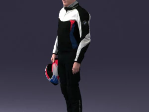 000425 Biker Male Character Holding Helmet Standing Pose 3D Scan 3D Model