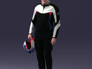 000425 Biker Male Character Holding Helmet Standing Pose 3D Scan 3D Model