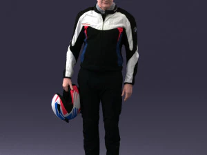 000425 Biker Male Character Holding Helmet Standing Pose 3D Scan 3D Model