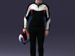 000425 Biker Male Character Holding Helmet Standing Pose 3D Scan 3D Model