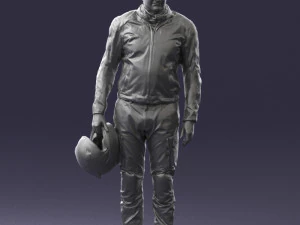 000425 Biker Male Character Holding Helmet Standing Pose 3D Scan 3D Model